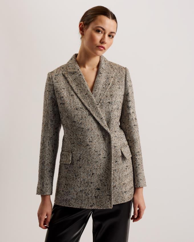 Veste Ted Baker Oversized Herringbone Blazer Beige Femme | LGL-12313185